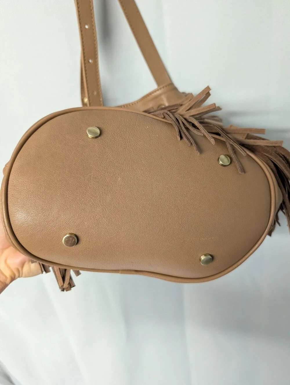 Johnny Was ITALIAN LEATHER FRINGE BUCKET BAG Fringe Drawstring Shoulder Purse